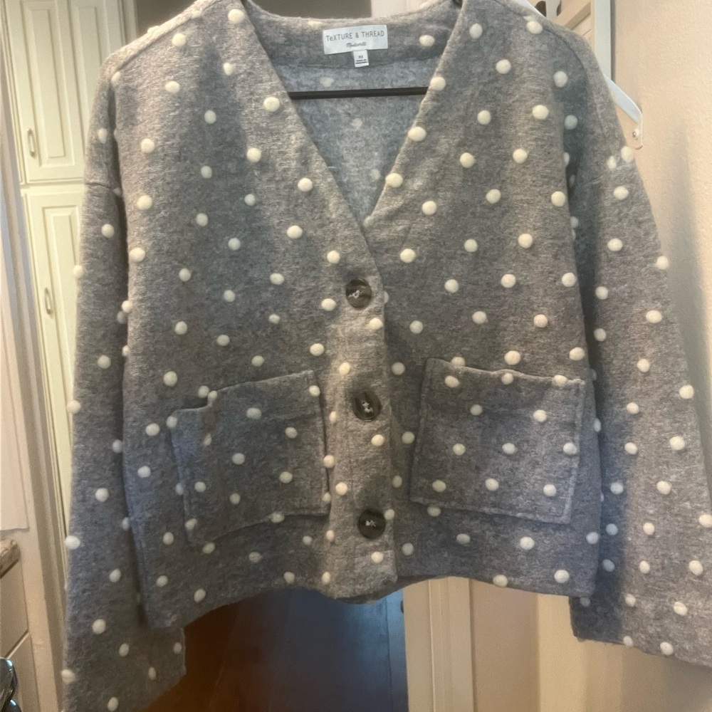 Madewell Gray Polka Dot Cardigan